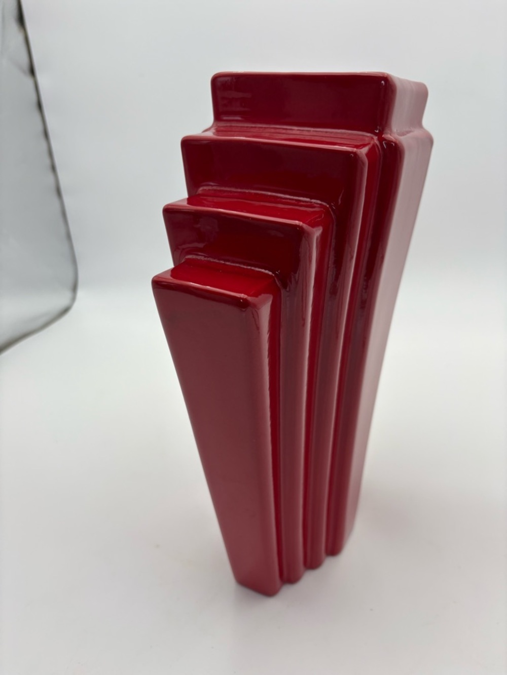 Vintage 80s Red Art Deco Ceramic Vase - Statement Piece - Picture 7 of 16